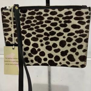 NWT Punto Fibbia Calf Hair & Leather Zip Wristlet Clutch